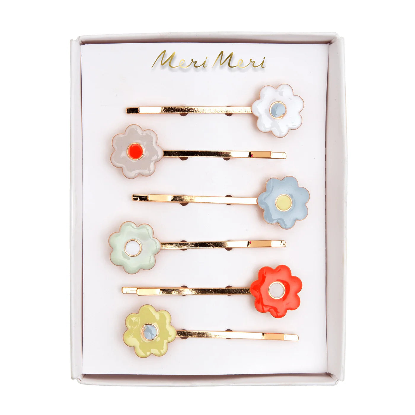 Set di 6 fermacapelli Meri Meri con margherite smaltate color pastello e base dorata