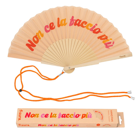 ventaglio non ce la faccio più in legno e tessuto con cordino