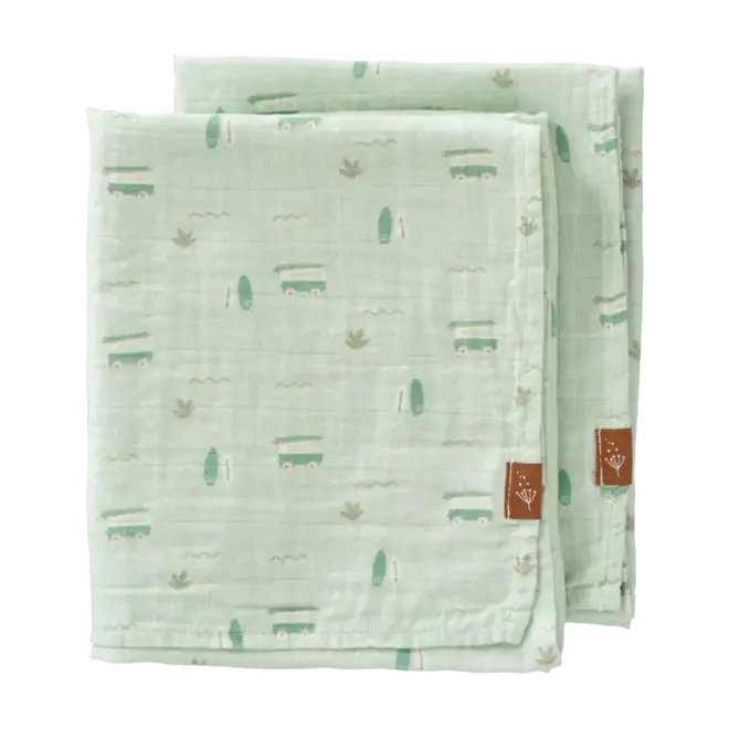 Fresk Set Due Mussoline 100% cotone organico - 70x60 cm - Surf Boy - Apple Pie