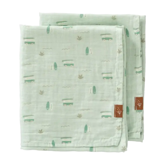 Fresk Set Due Mussoline 100% cotone organico - 70x60 cm - Surf Boy - Apple Pie