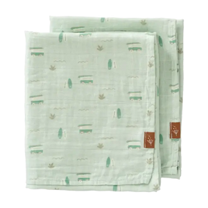 Fresk Set Due Mussoline 100% cotone organico - 70x60 cm - Surf Boy - Apple Pie