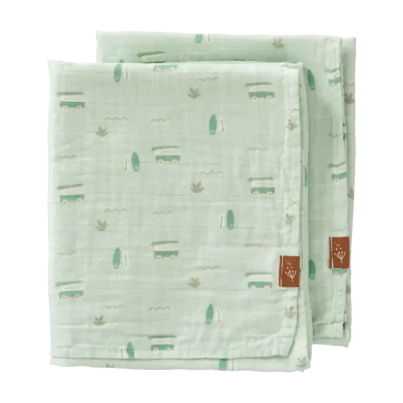 Fresk Set Due Mussoline 100% cotone organico - 70x60 cm - Surf Boy - Apple Pie