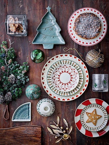 Bloomingville Yule – Piatto natalizio in stoneware rosso e bianco (Ø23 cm)