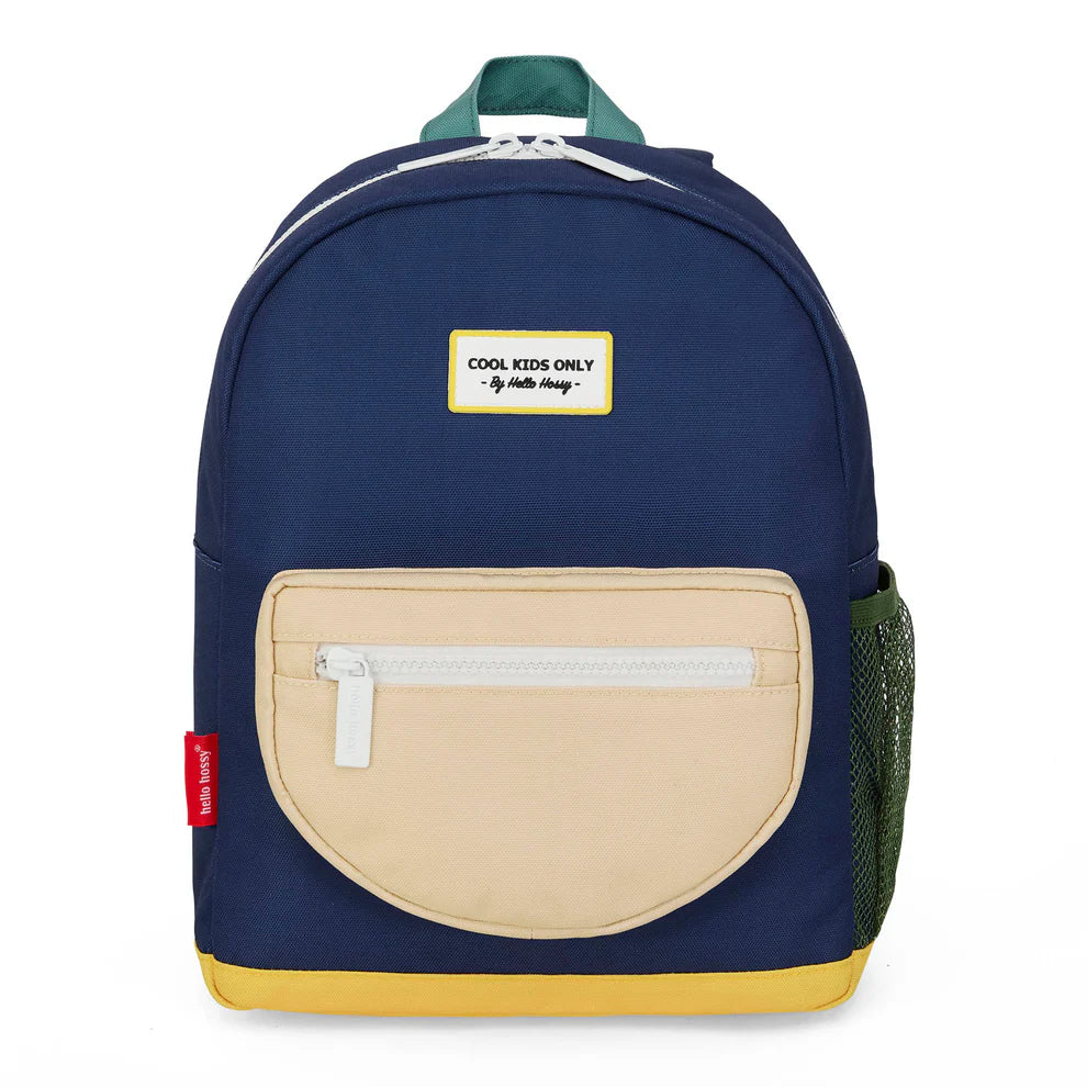 Hello Hossy Dark Blue Backpack Large, zaino bambini 6+, in poliestere riciclato blu scuro, ergonomico e impermeabile, ideale per la scuola primaria.