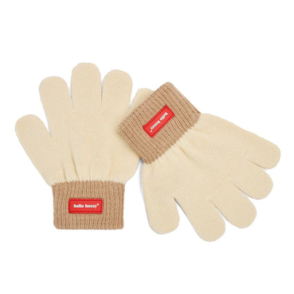 Guanti Hello Hossy Handy Sandy in cotone biologico beige su sfondo bianco