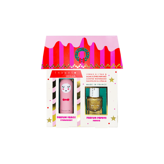 Set Inuwet Casa Juliette con burrocacao alla fragola e smalto glitter dorato per bambine