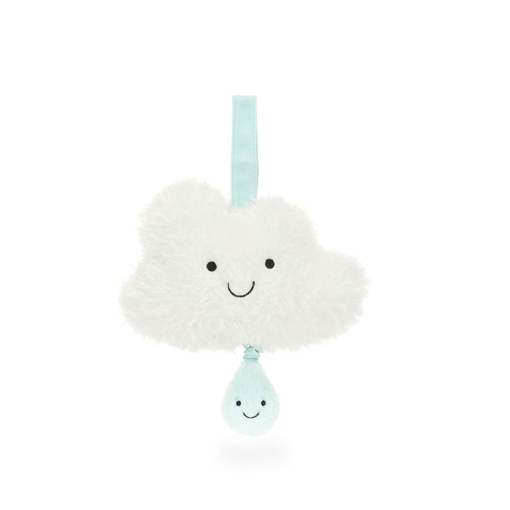 Jellycat Amuseables Cloud Musical Pull nuvola soffice con goccia blu