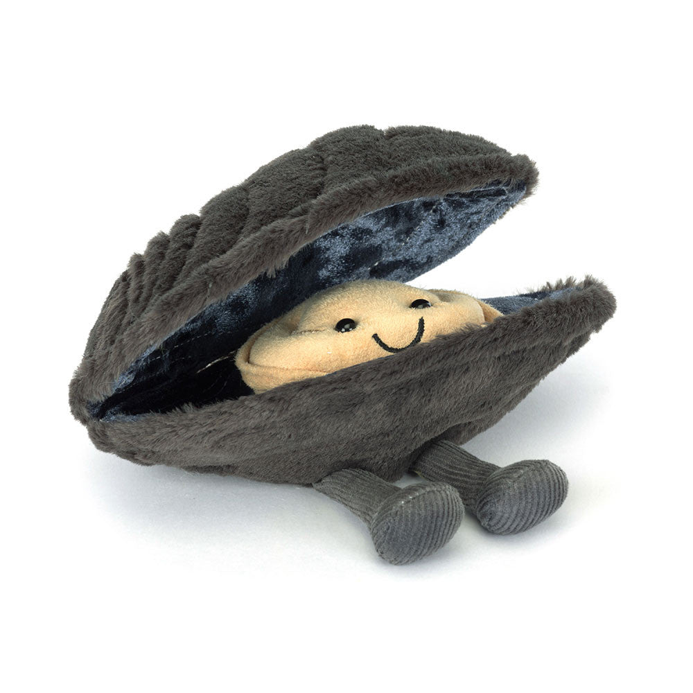 Peluche Jellycat Amuseables Michelle Mussel con guscio crema e zampine in corda