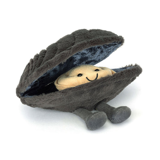Peluche Jellycat Amuseables Michelle Mussel con guscio crema e zampine in corda