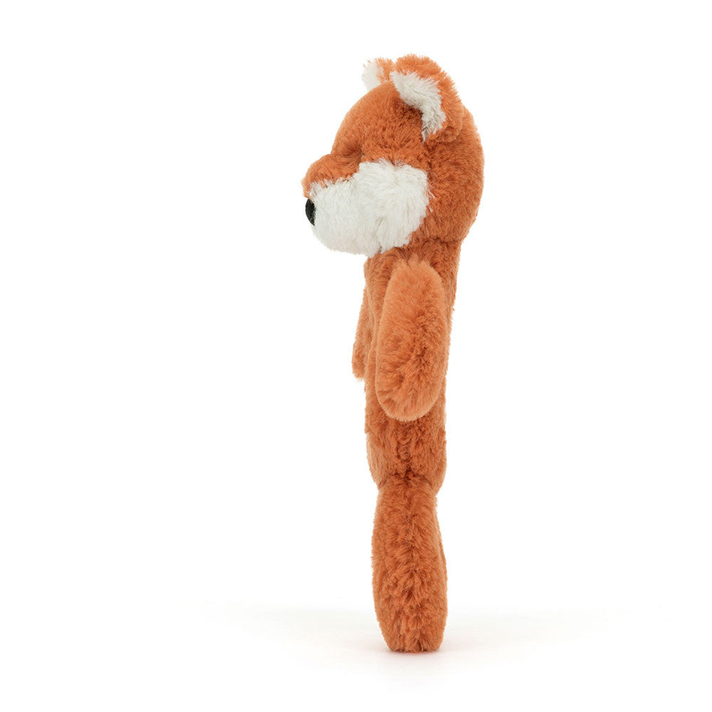 Vista laterale sonaglio Jellycat Bashful Fox Cub Ring Rattle con zampette soffici