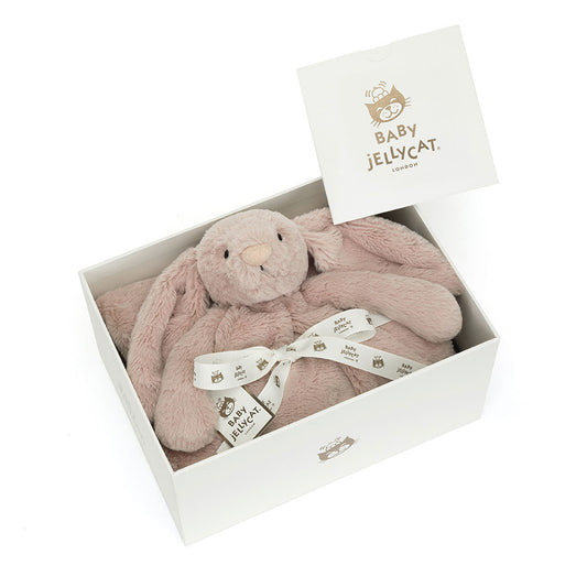 Jellycat Bashful Luxe Bunny Blankie rosa cipria, copertina morbida con coniglietto in confezione regalo Baby Jellycat