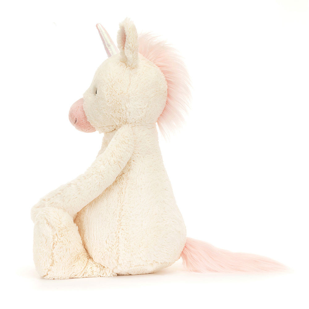 Vista laterale Jellycat Bashful Unicorn Really Big peluche unicorno gigante morbido