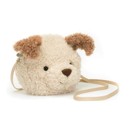 Jellycat Little Pup Bag borsa a forma di cucciolo fronte con orecchie a penzoloni