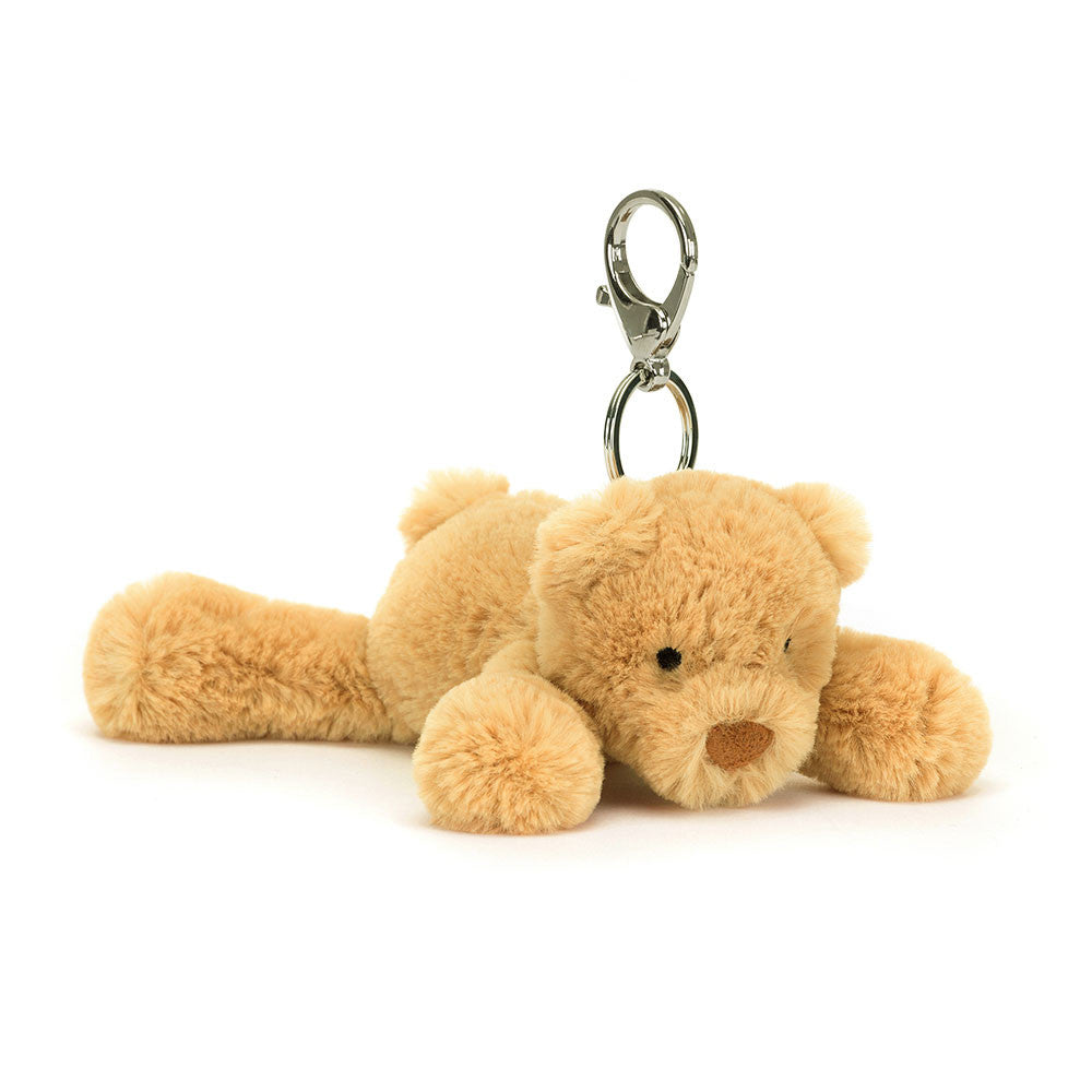 Jellycat Smudge Bear Bag Charm fronte orsetto dorato con moschettone argentato