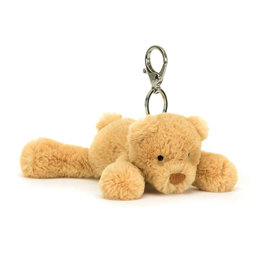 Jellycat Smudge Bear Bag Charm fronte orsetto dorato con moschettone argentato