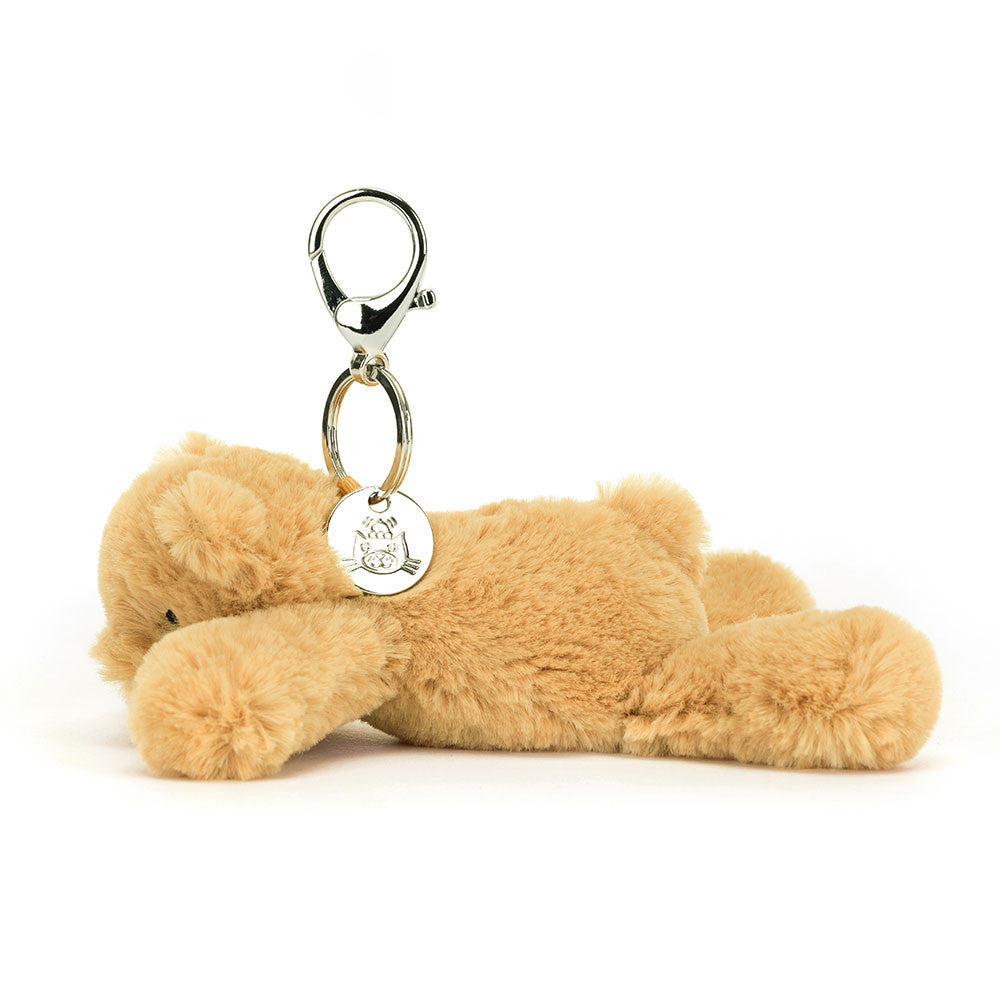 Vista laterale Jellycat Smudge Bear Bag Charm orsetto morbido color oro