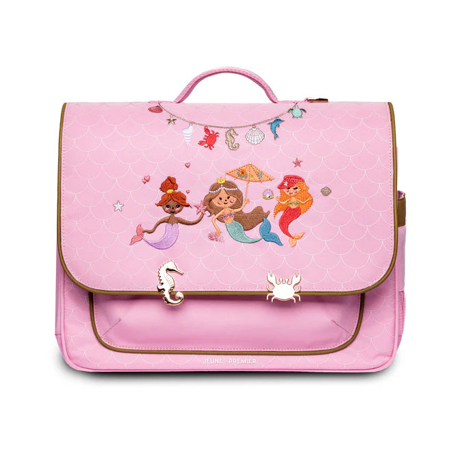 Borsa Midi Mermaids Jeune Premier rosa con ricami di sirene e dettagli marini per bambine