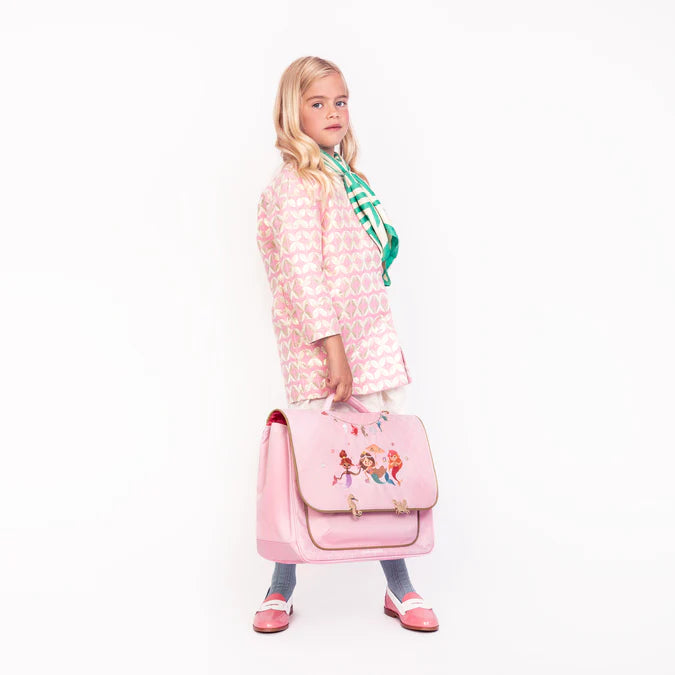 Bambina con Borsa Midi Mermaids Jeune Premier rosa decorata con sirene e dettagli marini