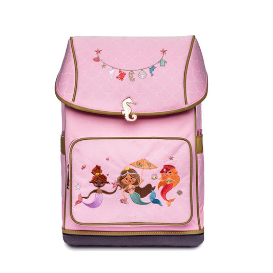 Zaino ergonomico Jeune Premier Ergomaxx Mermaids rosa con sirene e dettagli marini per scuola primaria