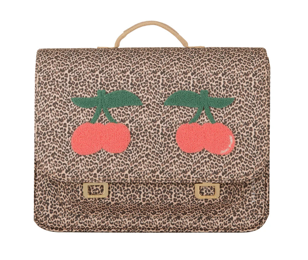Zaino Jeune Premier It Bag Midi Leopard Cherry – cartella scolastica con stampa leopardata e ciliegie rosse