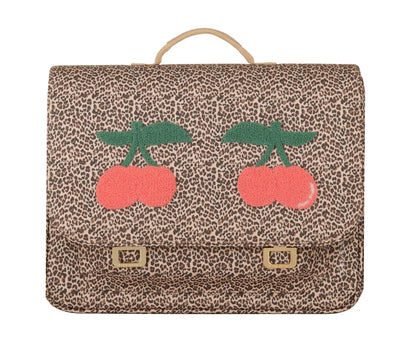Zaino Jeune Premier It Bag Midi Leopard Cherry – cartella scolastica con stampa leopardata e ciliegie rosse