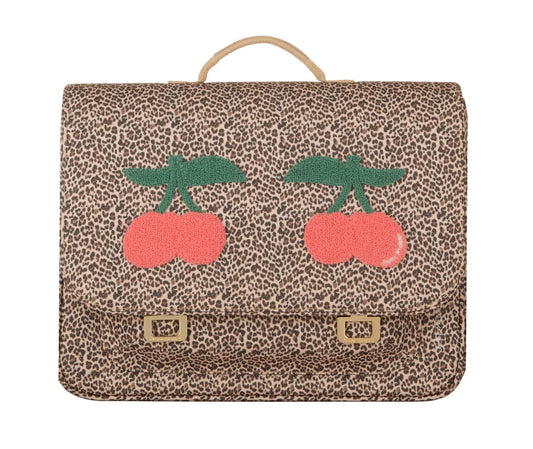 Zaino Jeune Premier It Bag Midi Leopard Cherry – cartella scolastica con stampa leopardata e ciliegie rosse