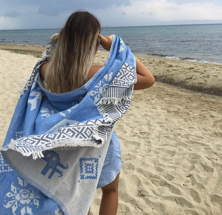 Telo Mare Cotone Aelia Anna – Kentima Blu (Leggero Stile Hamam)