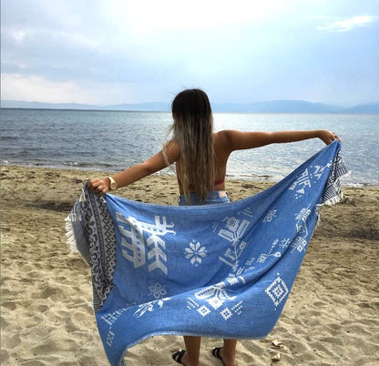 Telo Mare Cotone Aelia Anna – Kentima Blu (Leggero Stile Hamam)