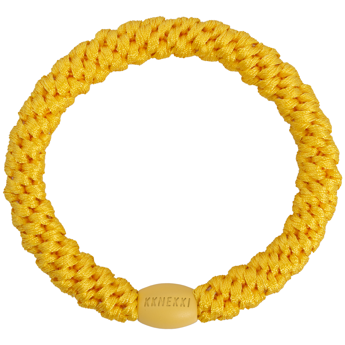 Kknekki Sun originale, elastico per capelli giallo intrecciato che può essere indossato anche come braccialetto o agganciato alla borsa.