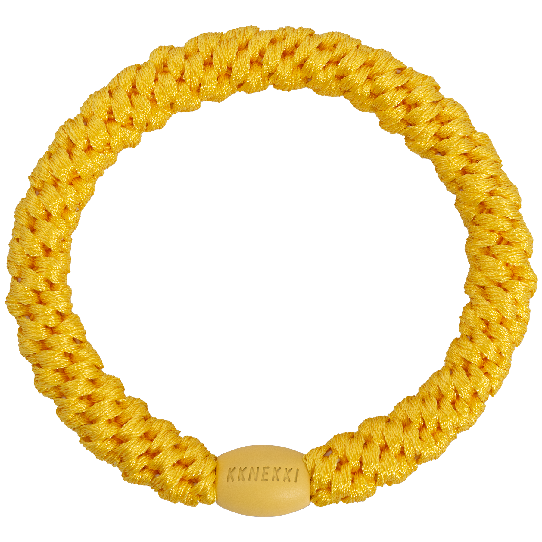 Kknekki Sun originale, elastico per capelli giallo intrecciato che può essere indossato anche come braccialetto o agganciato alla borsa.