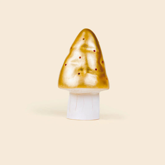 Lampada fungo piccola Egmont Heico oro con luce soffusa e cappello dorato 