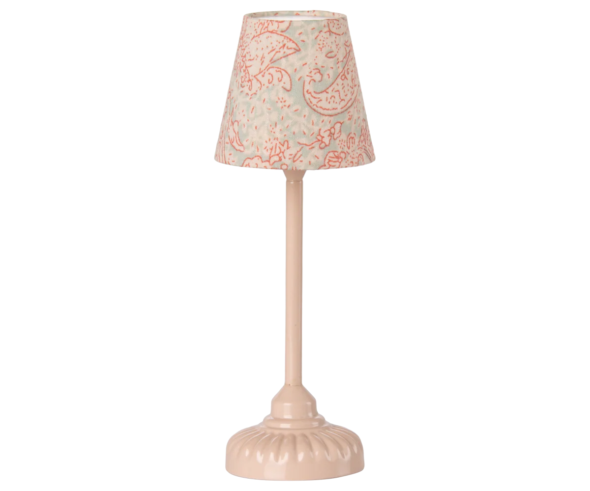 Lampada da terra vintage rosa per topolini Maileg con luce soffusa