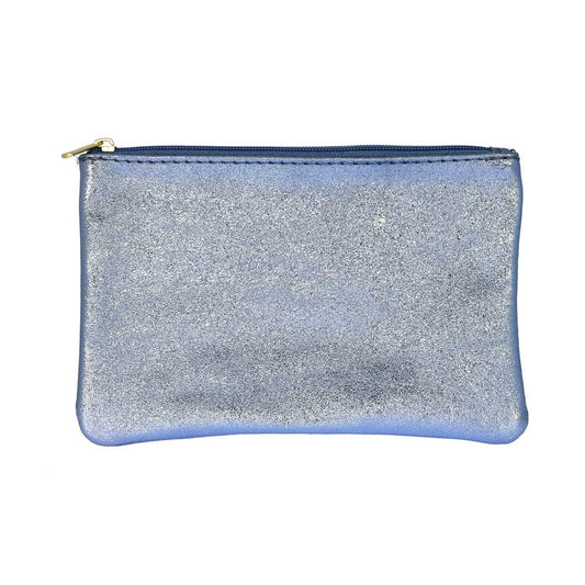 Pochette Les Cleias in vera pelle iridescente azzurra con chiusura zip