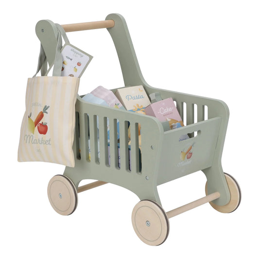 Carrello della spesa in legno verde Little Dutch con accessori