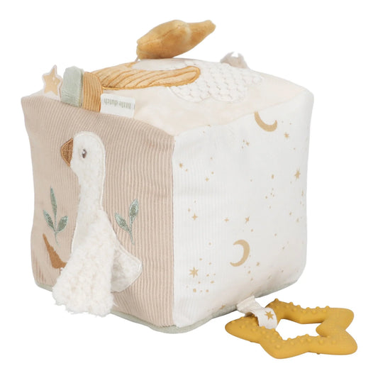 Cubo attività in tessuto Beige Little Dutch Newborn Naturals con specchietto ed etichette