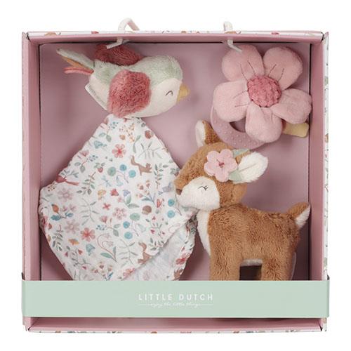 Set regalo nascita Little Dutch Fairy Garden rosa con doudou sonaglio cerbiatto e peluche massaggiagengive in scatola regalo