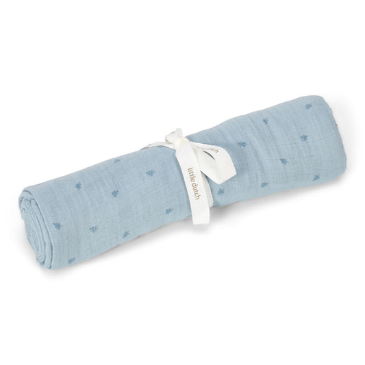 Swaddle Little Dutch blu in mussola cotone biologico 120x120 cm
