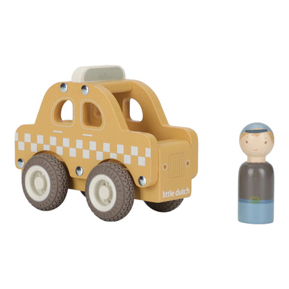 Taxi in legno gialla Little Dutch con ruote in gomma e autista