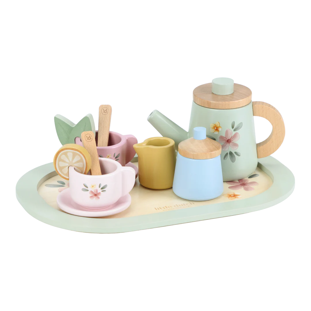 Little Dtch tea set in legno e dcorazioni floreali