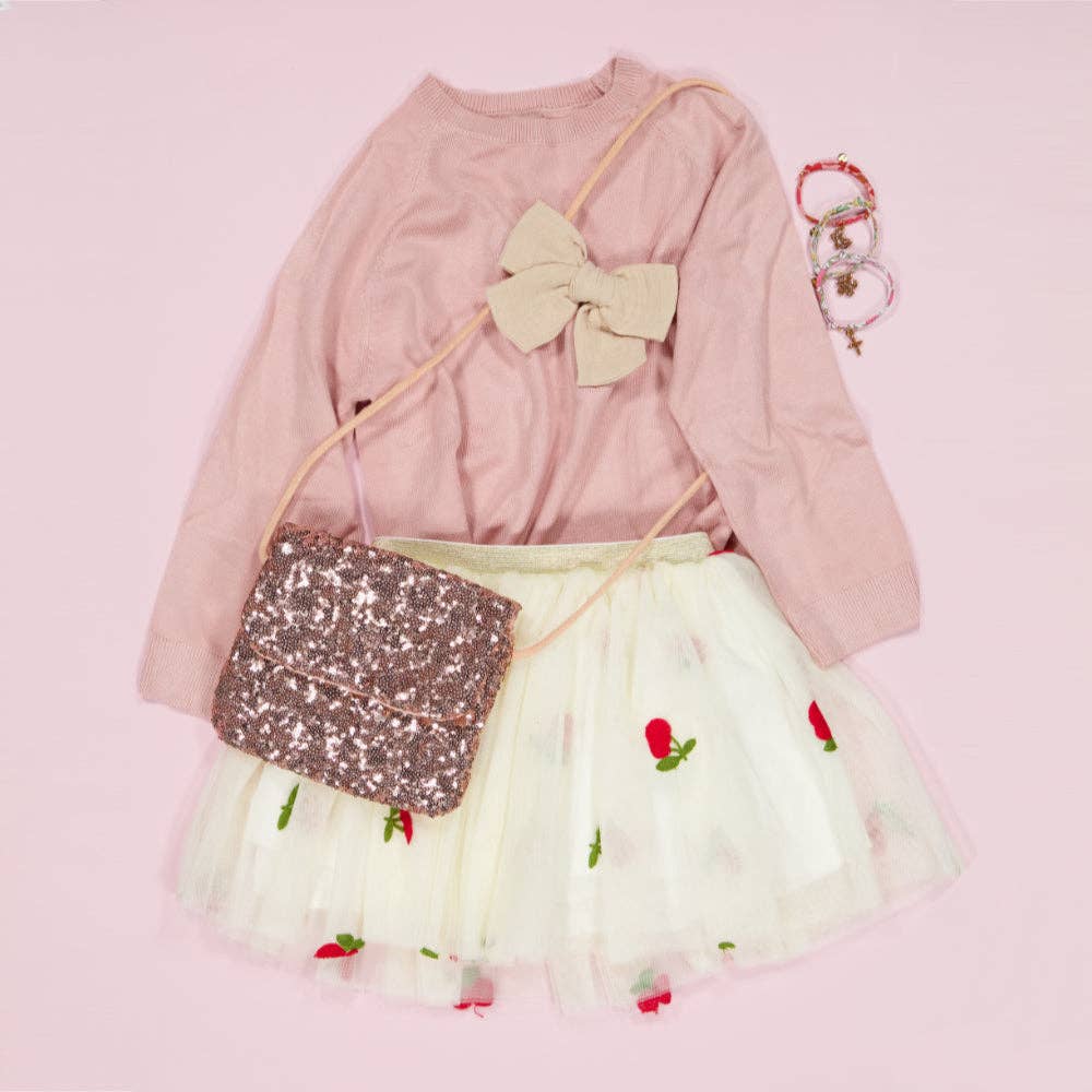 Outfit bambina con borsetta paillettes rosa Luciole et Petit Pois