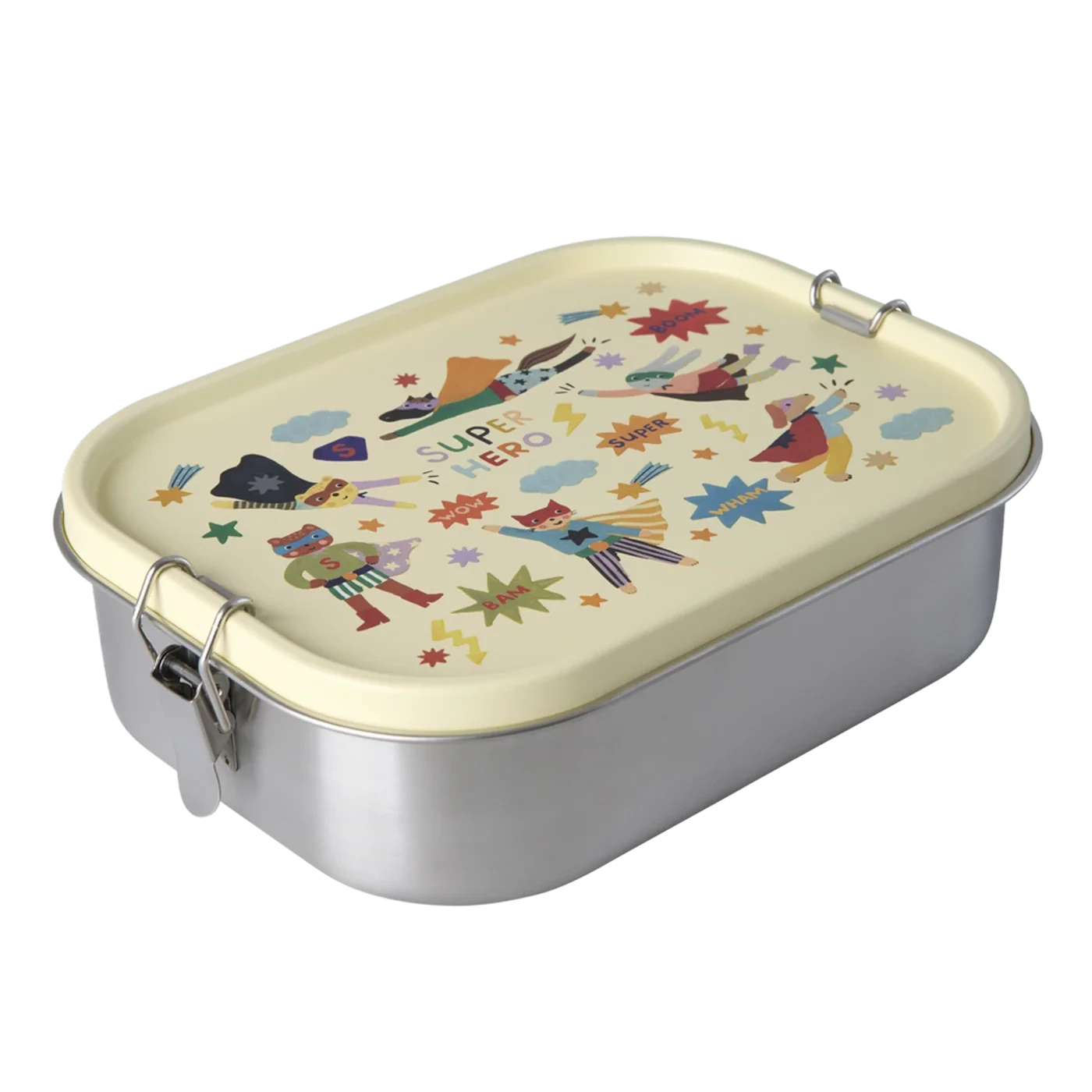 Lunch box bambini in acciaio inox Rice con stampa Hero e divisorio interno