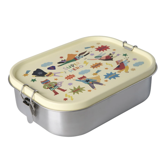 Lunch box bambini in acciaio inox Rice con stampa Hero e divisorio interno
