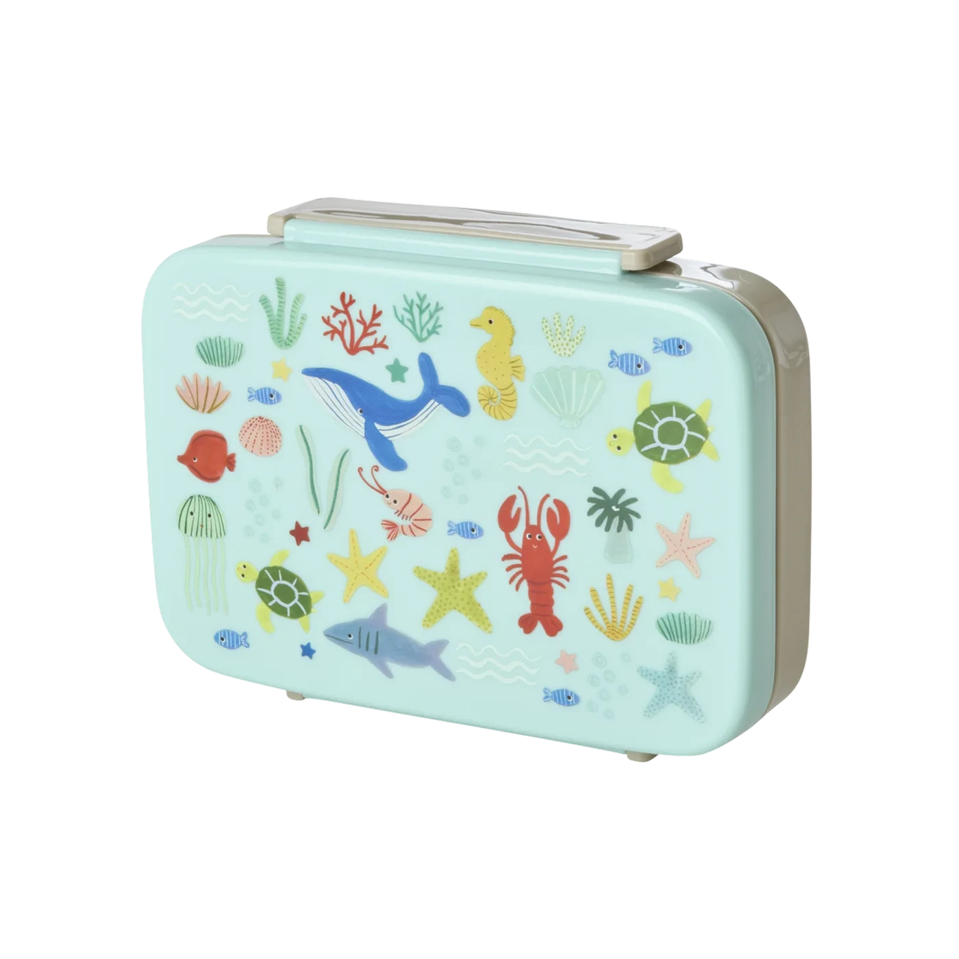 Lunch box Rice Ocean Print blu con animali marini e sei scomparti per il pranzo dei bambini