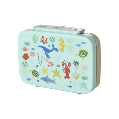 Lunch box Rice Ocean Print blu con animali marini e sei scomparti per il pranzo dei bambini