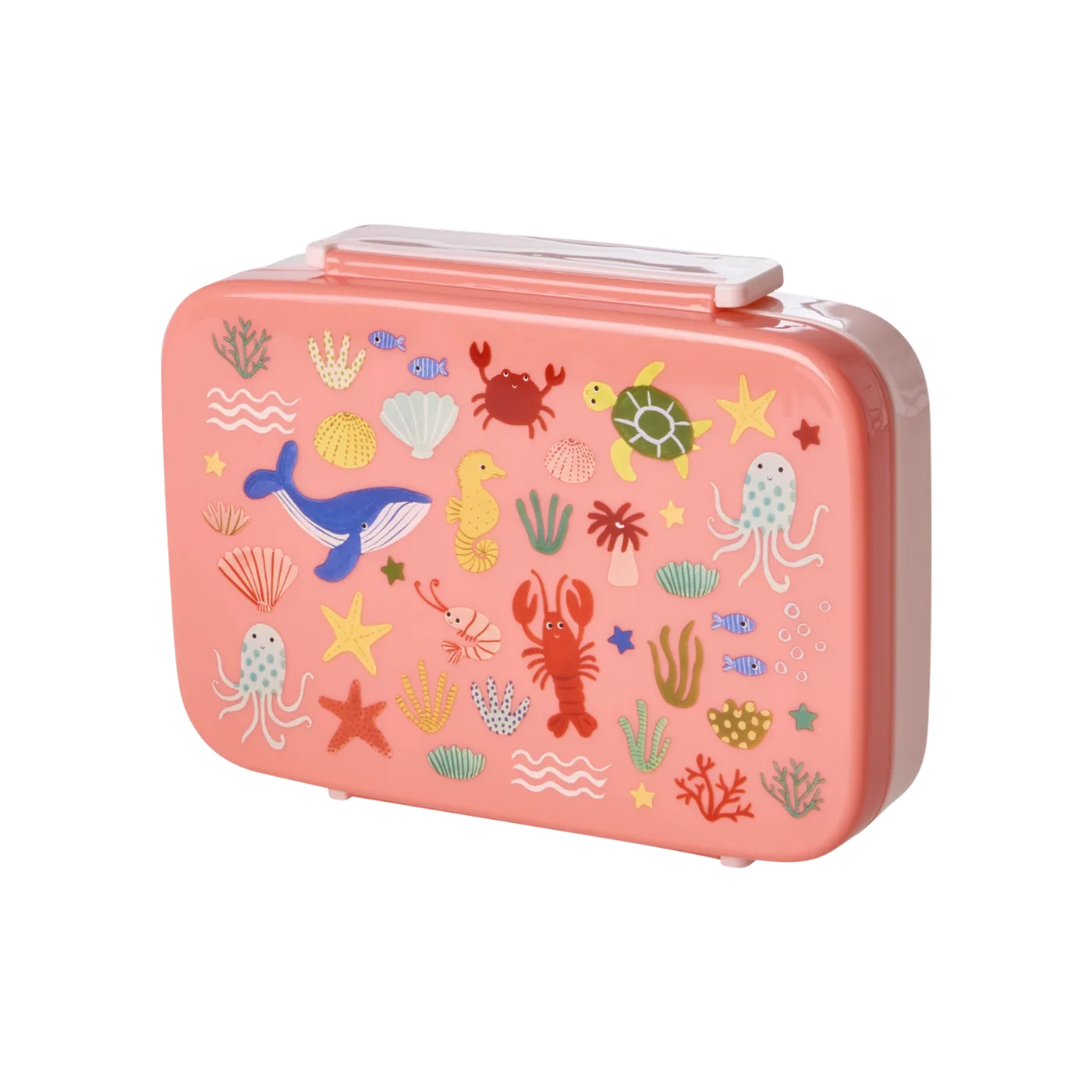 Lunch box Rice Ocean Print corallo con animali marini e sei scomparti per il pranzo dei bambini