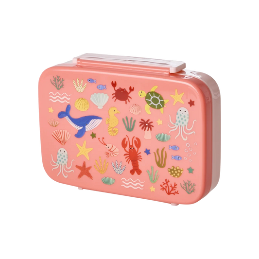 Lunch box Rice Ocean Print corallo con animali marini e sei scomparti per il pranzo dei bambini