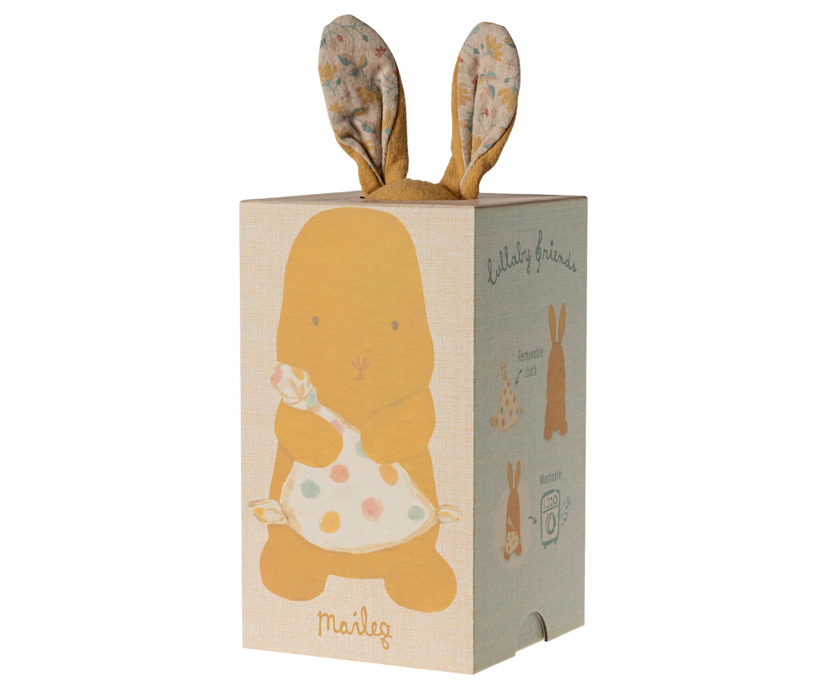 Coniglietto giallo carillon Maileg Lullaby Friends in cotone e lino