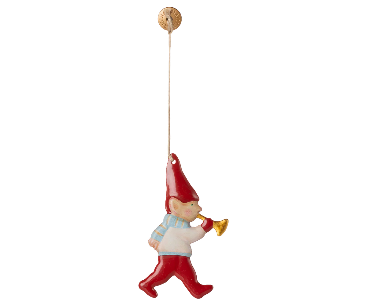 Decorazione natalizia Maileg Pixy con trombetta in metallo