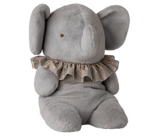 Elefante peluche grande Maileg blu e grigio su sfondo bianco
