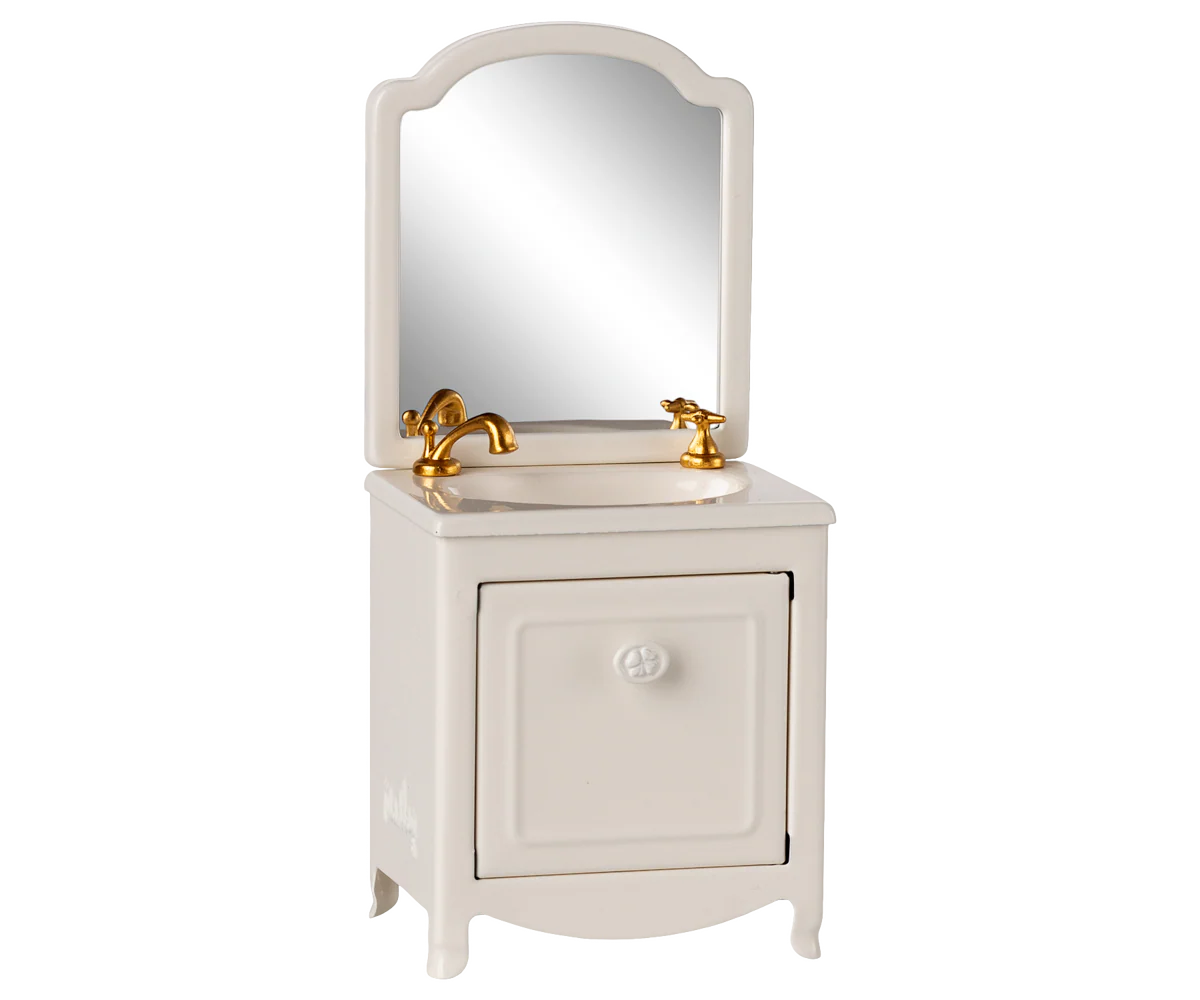 Lavabo Maileg panna per topolini con mobiletto e specchio – accessorio bagno AI25